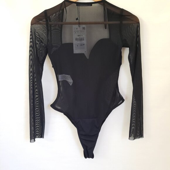 ZARA BLOGGERS FAVORITE SWEETHEART NECKLINE SHEER MESH BODYSUIT Size Small - Picture 3 of 5